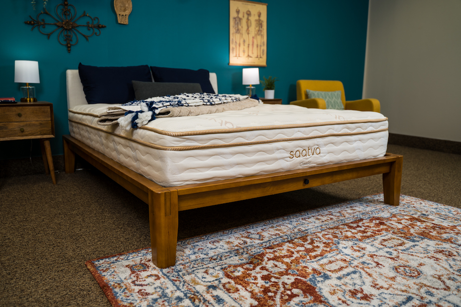 Saatva Mattress Side view in Sleep Advisor's testing studio.